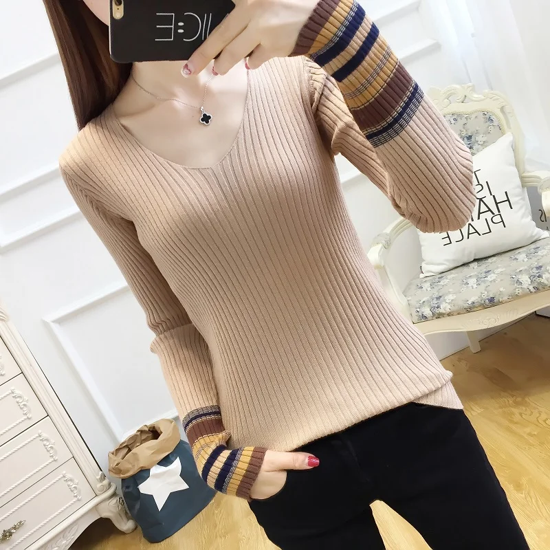 Новый черный трикотажный джемпер с v-образным вырезом женский тонкий свитер