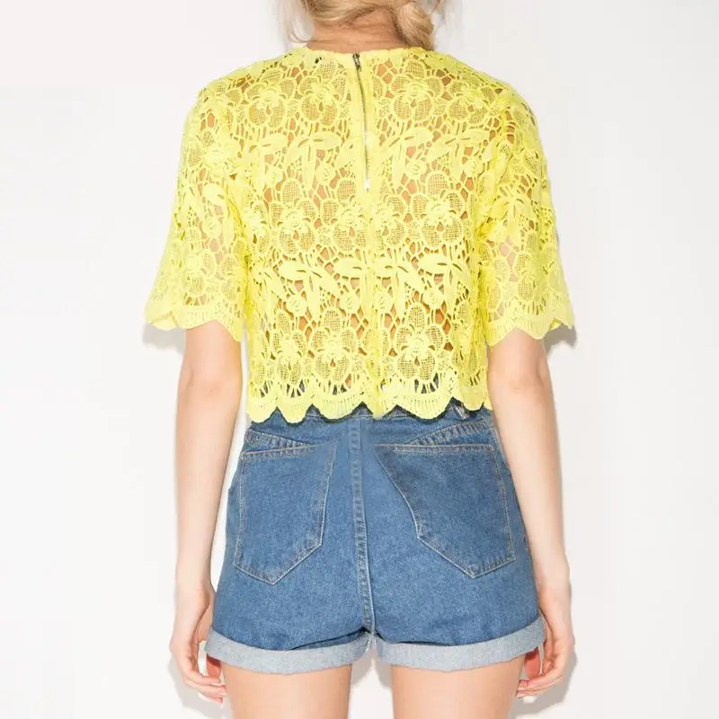 Мода 2017 г. футболка Для женщин милые летние полые Кружево Обувь для девочек