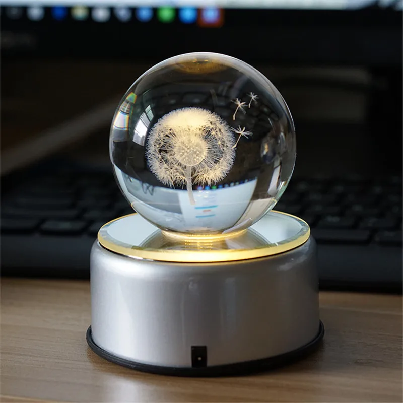 LED хрустальный шар лампа вращающаяся 3D Луна ночник RGB USB перезаряжаемая
