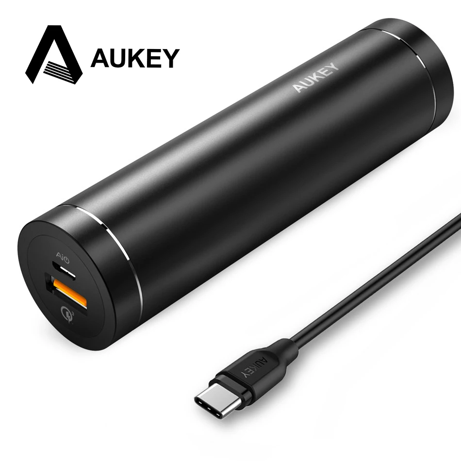 Aukey Quick Charge 3.0 Мощность Bank 5000 мАч цилиндрические телефон Портативный внешний