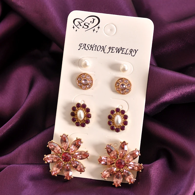 Fashionable gorgeous women jewelry girl birthday party beautiful pink purple ear nail suit white pearl earring agent shipping | Украшения и