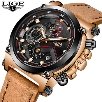 Men Watches LIGE Top Brand Luxury Business Big Dial Chronograph Leather Sport Watch Men Waterproof Quartz Watch Relojes Hombre-36691