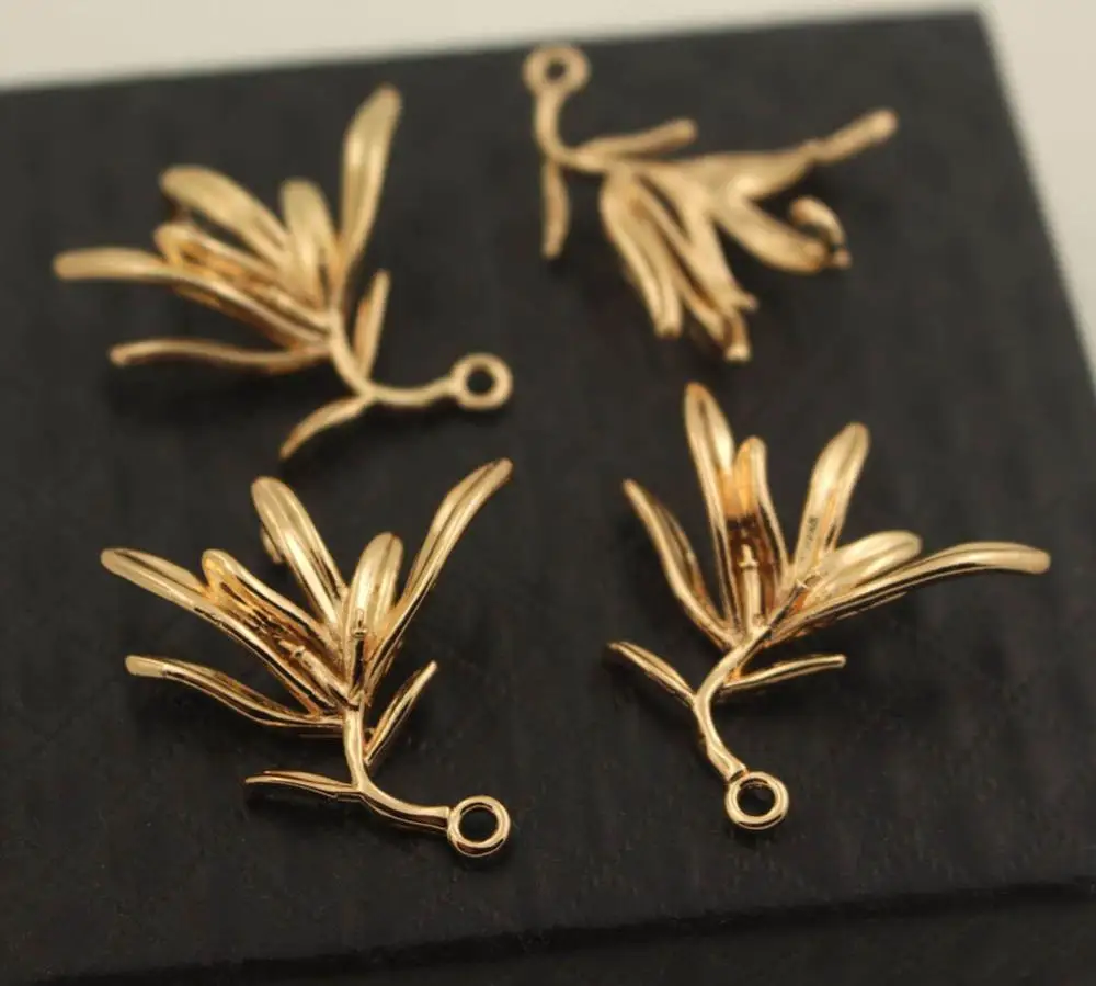 20шт латунный литой Оливковый лист дерева ветка для полуотверстия соединитель
