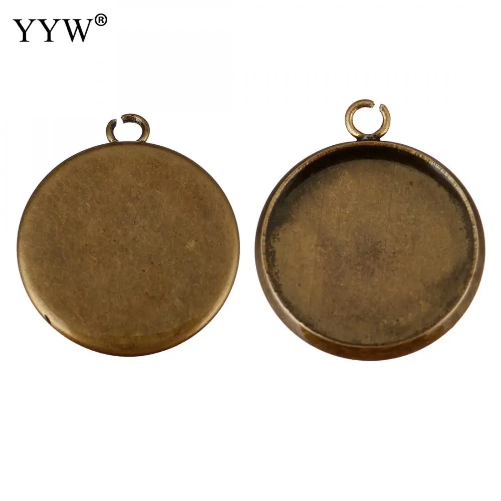 100PCs/Lot Stainless Steel Pendant base Pendant  Settings Flat Round antique bronze color plated Approx 2mm Sold By Lot