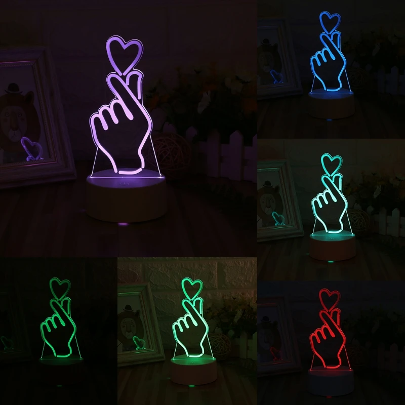 USB Новинка 7 видов цветов Изменение палец сердце светодиодный ночник 3D настольная