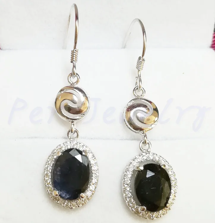 Серьги-капельки из натурального sapphire 2 карат * шт. натуральный настоящий синий