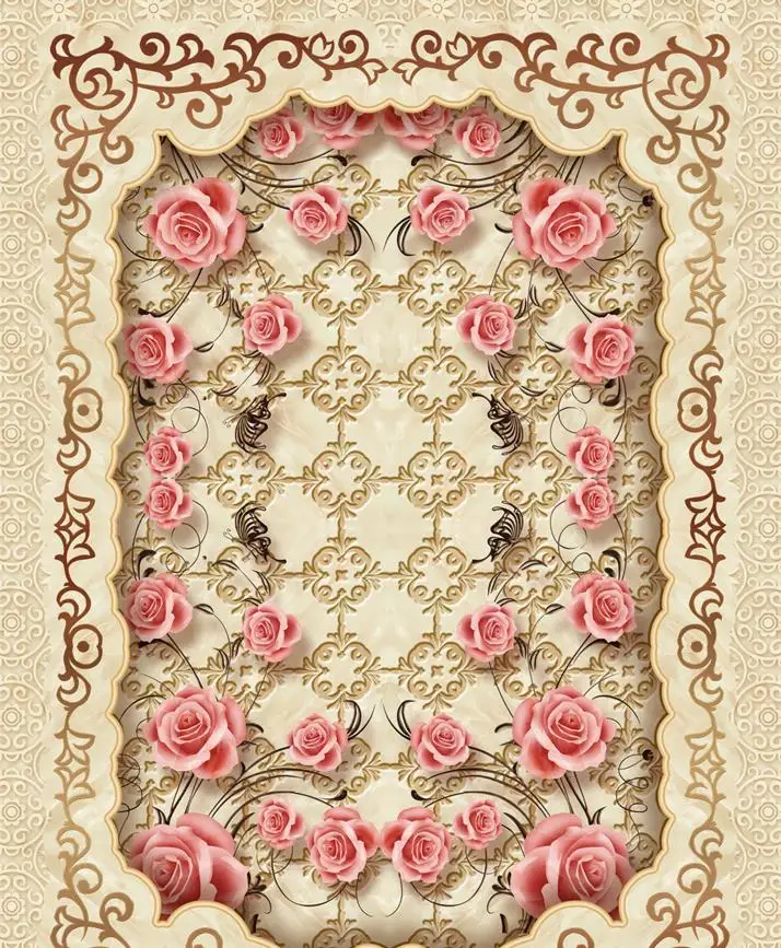 European jade stone pattern HD 3d flooring rose wallpaper self adhesive waterproof PVC floor painting | Обустройство дома