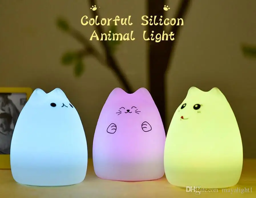 Colorful Cat Silicone LED Night Light Rechargeable Touch Sensor 2 Modes Children Cute Lamp Bedroom with remote switch | Лампы и
