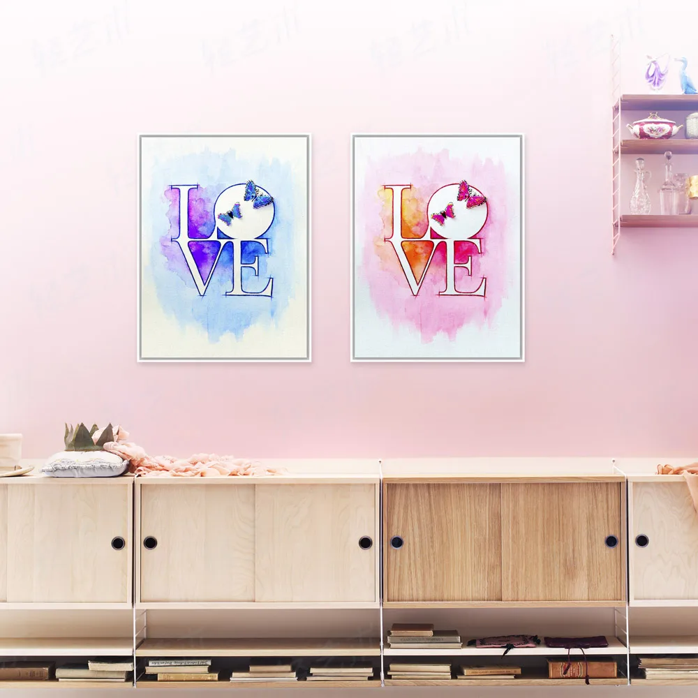 2 Любовь Бабочка Типографии Минималистский Алфавит Акварельные Картины A3 Печать