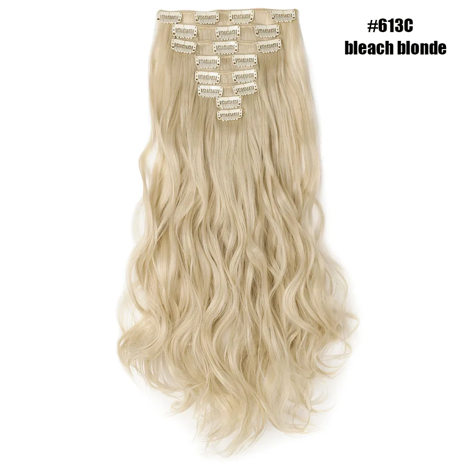 bleach blonde SNOILITE 2" 8 шт./компл. длинные волнистые натуральные заколки для наращивания волос высокотемпературный волоконный шиньон синтетические 18 клипов в прическе - Цвет: bleach blonde