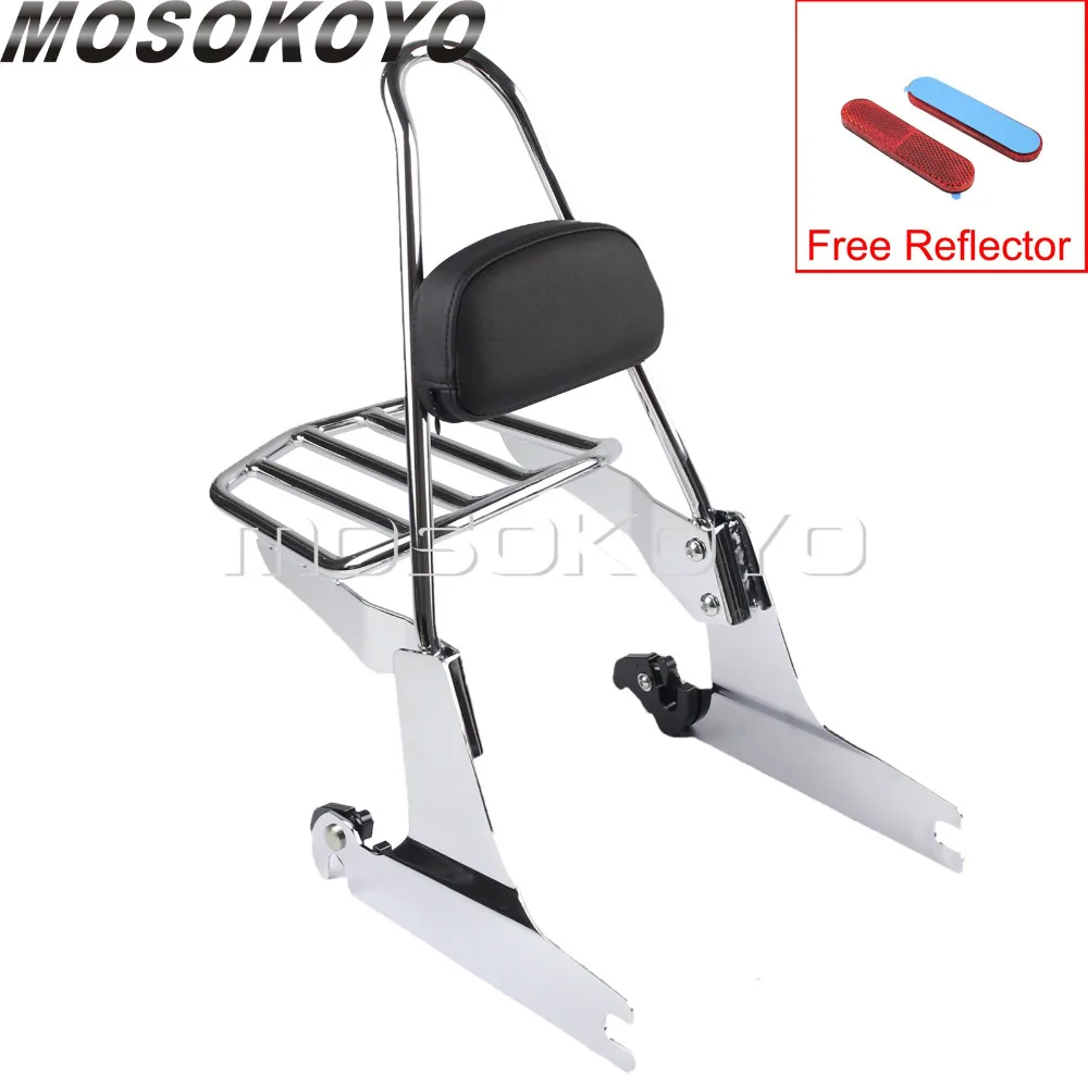 

For Harley Softail Fat Boy Springer Deluxe 00-05 Motorcycle Chrome Sissy Bar Luggage Rack Backrest Kits Side Plate Red Reflector