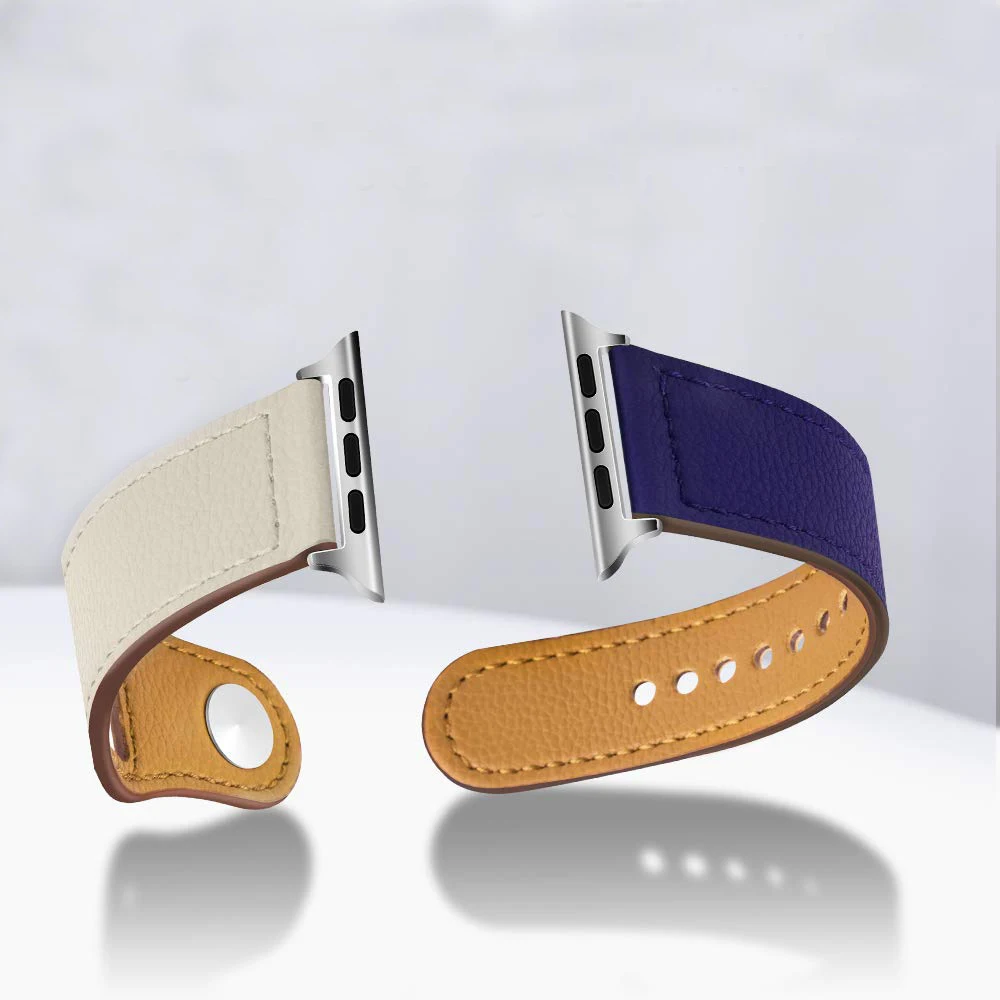 blue white Кожаные кроссовки с контрастной Цвет ремешок для наручных часов Apple Watch, версии 44/40/42/38 мм Совместимость для наручных часов iWatch серии 5 4 3 2 1 браслет аксессуары - Цвет ремешка: blue white