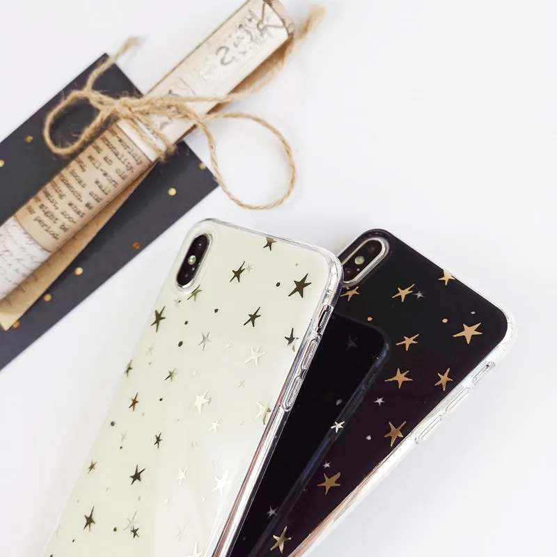 Gold Star Pattern TPU Shell Phone Cases For iPhone 8 7 6 6s Plus Black White Soft Cover Case X XS MAX XR |