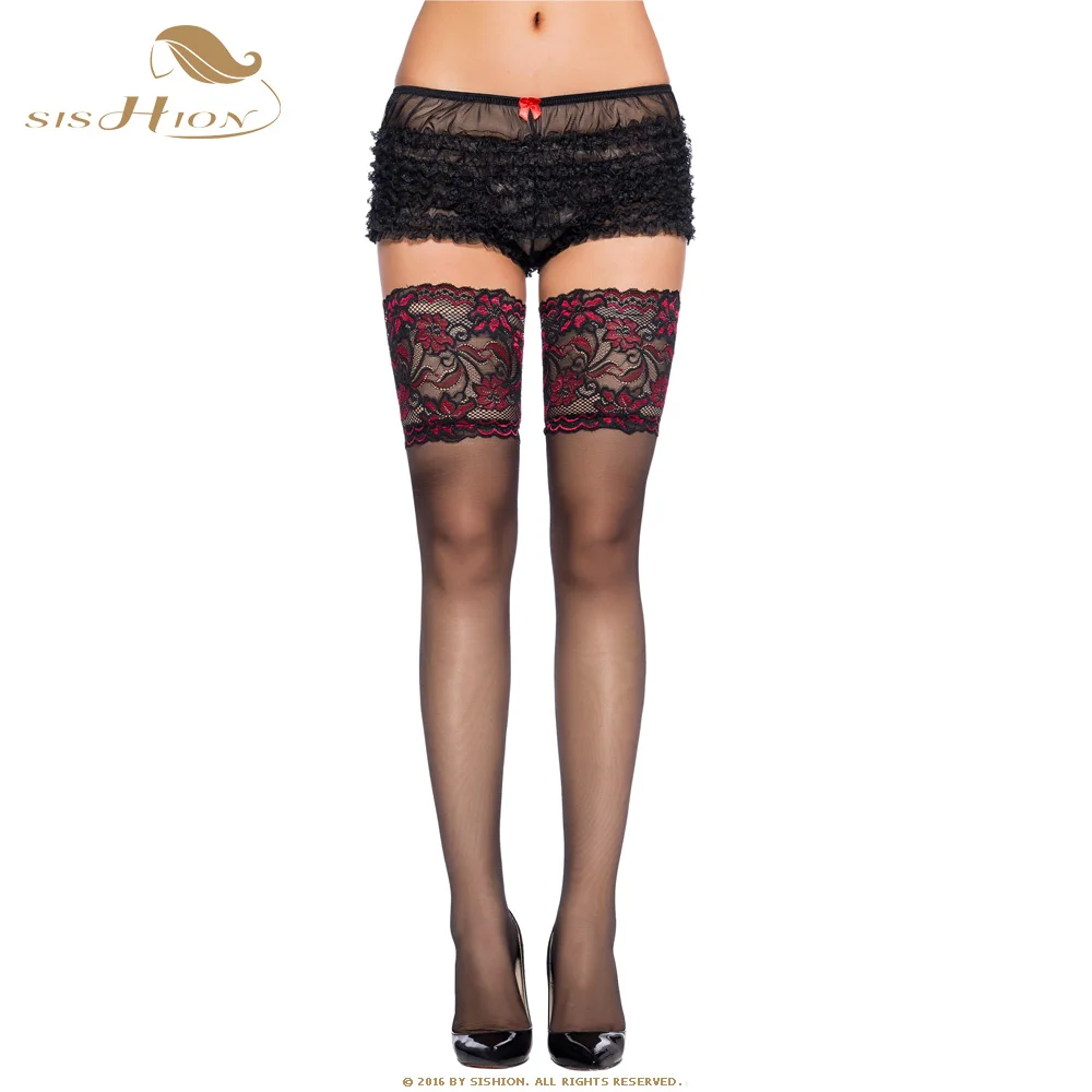 

SISHION Women Knee-High Lace Stockings Back Seam Nylon Female Sexy Stockings Thigh Long Stay Up Stockings Flower Sex Clothes 009