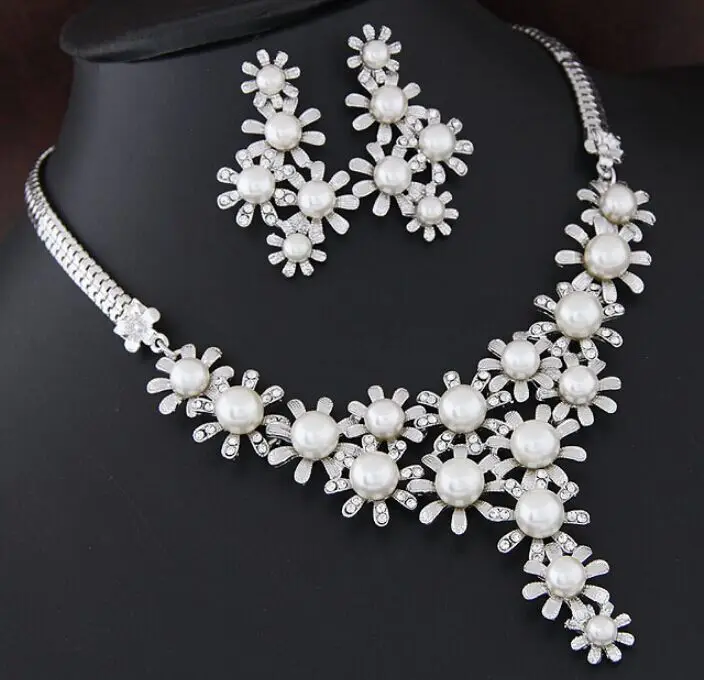 Свадебные ювелирные наборы Kymyad с искусственным жемчугом цветочные массивные