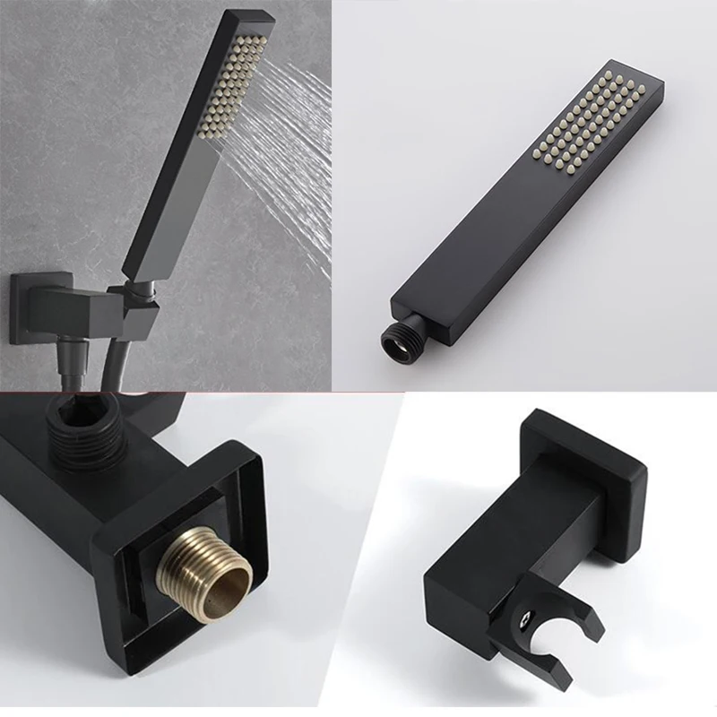 bakala black stainless steel in wall shower set rainfall bathroom shower faucet wall shower hot and cold mixer handheld spray free global shipping