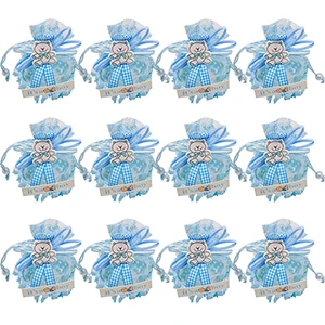 Blue cute bear 12pcs 12 шт DIY медведь шаблон милый утка день рождения, детский душ вечерние сувениры корзина конфеты коробка с лентами крестины подарок для мальчика девочки коробки - Цвет: Blue cute bear 12pcs
