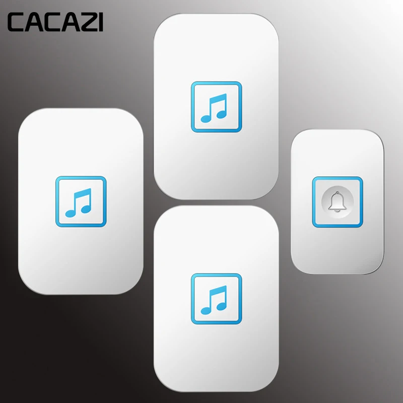 Беспроводной дверной звонок CACAZI, водонепроницаемый, интеллектуальный, дистанционный, 300 м, дверной звонок, домашний, светодиодный, ЕС, штекер, светильник, звонок, 1, 2 кнопки, 1, 2, 3 приемника - Цвет: white1x3