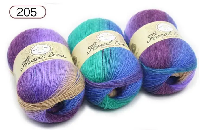 color 205 TPRPYN 2 шт = 200 г пряжа для вязания крючком lanas кашемировая пряжа для вязания радужной линии - Цвет: color 205