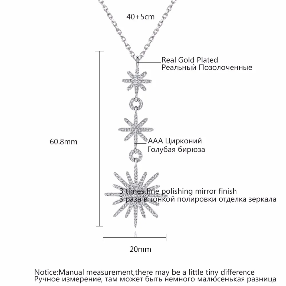 LUOTEEMI Luxury Women's Elegant Fashion Cubic Zirconia Star Statement Long Pendant Necklace for Girls Love Gift 2017 | Украшения и