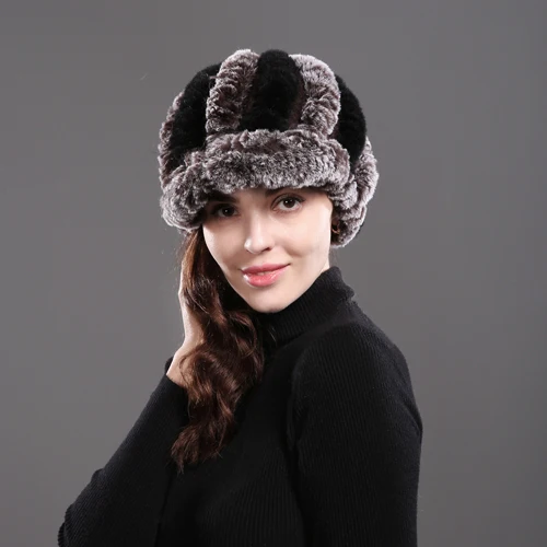 Новинка, шапка из настоящего меха, женская зимняя шапка, натуральный настоящий мех кролика, шапка для женщин, теплые шапки, натуральный мех, шапка оптом и в розницу - Цвет: coffee black