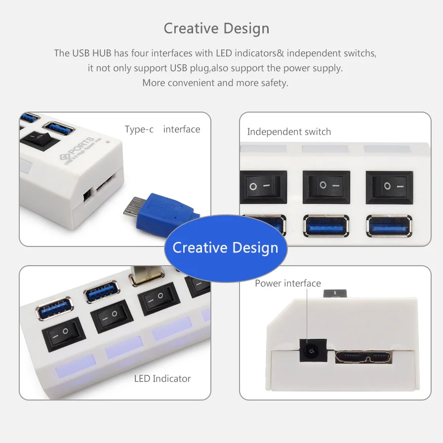 ThundeaL 3 0 концентратор USB Высокоскоростной разветвитель с 7 портами зарядный