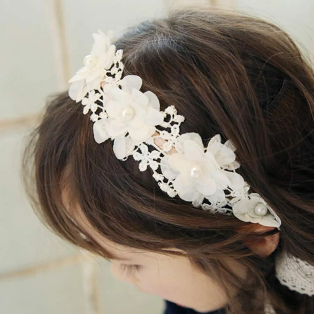 Women New Sweet Retro Hair Band girl Headband Lace Crochet Flower Imitation pearls Hairband Ribbon Accessories | Детская одежда и
