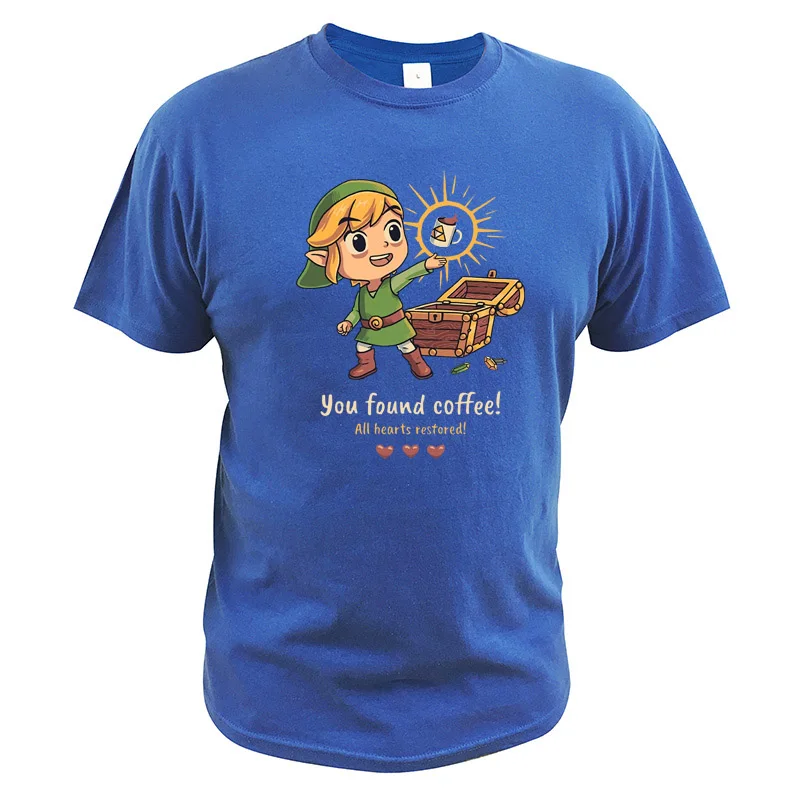 Дыхательная дикая футболка Legend Of Zelda You Find coffee All Hearts, восстанавливающая путешествие в Киндом, игровая футболка - Цвет: Синий