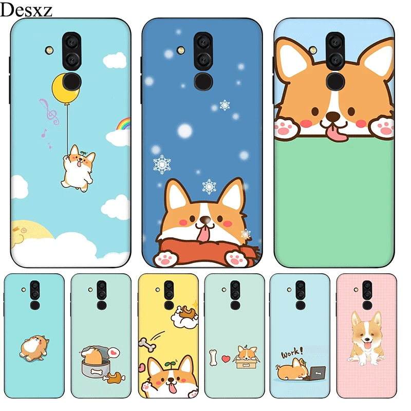 Черный мягкий ТПУ чехол для телефона Huawei Mate Nova Y6 10 20 2i 2 3 4i 4 Lite Pro Cute Corgi