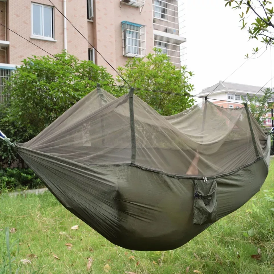 

New outdoor parachute cloth widened dual-purpose high-strength nylon high-powered hammock with mosquito net