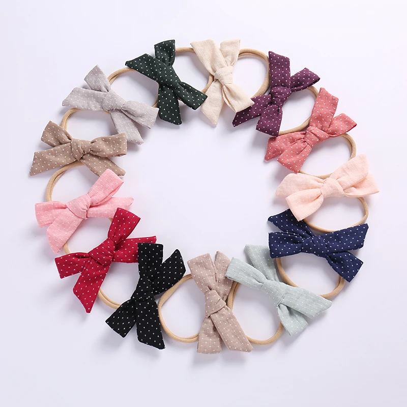 

8 pcs/lot Baby Plain Bows Nylon Headabnds Newborn Girls Dot Bowknots Head Band For Hair Accessories Cute Soft Nylon Hairwear