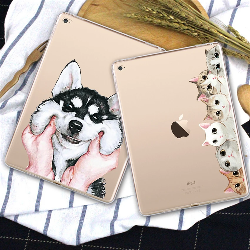 Ультра тонкие чехлы с мультяшным котом и милой собакой для iPad Pro 9 7/10 5 прозрачный