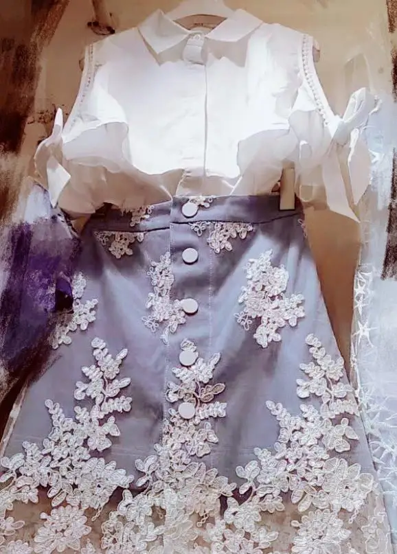 

Half Turn-down Collar Single Breasted Bow Knee-length Cotton , Summer, New Fashion, Temperament, Self-cultivation,lace