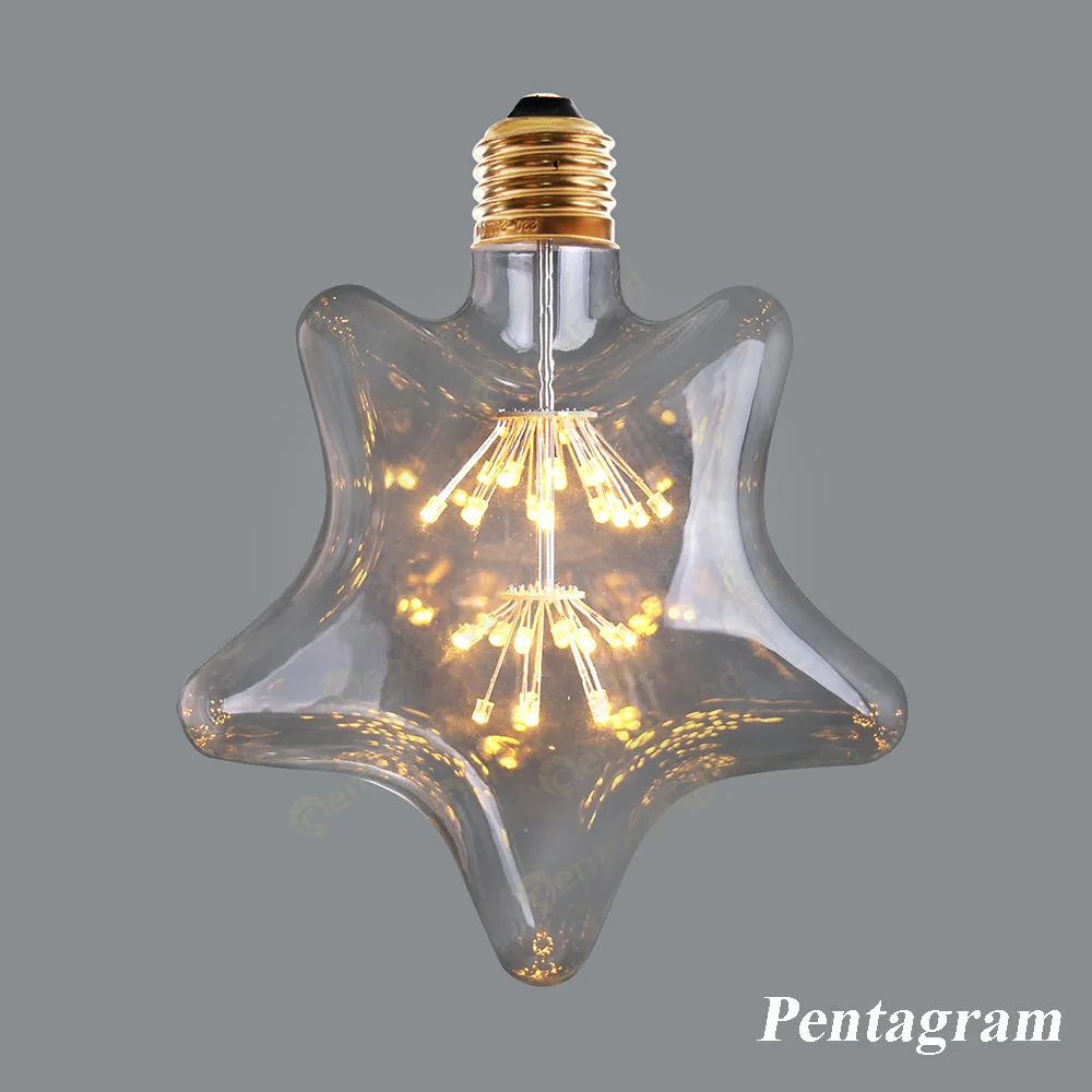Pentagram 3W 2200K T30 светодиодный светильник Эдисона в винтажном стиле, звездное небо, бутылка в виде сердца, ретро светодиодный светильник с регулируемой яркостью для дома, Рождественское украшение, Клубные огни - Испускаемый цвет: Pentagram 3W 2200K