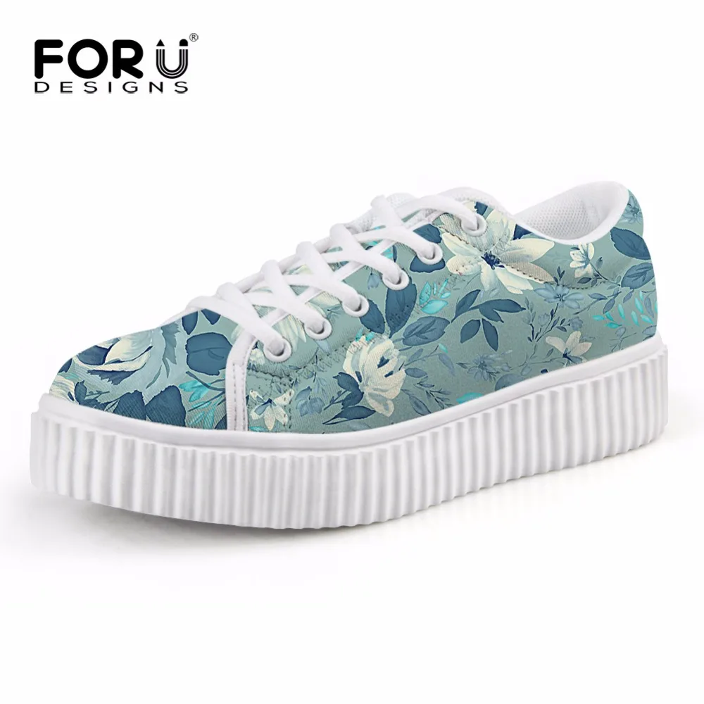 Женские туфли на плоской платформе FORUDESIGNS дышащие шнуровке с цветочным рисунком