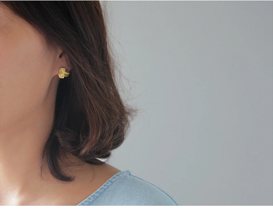 Lotus Fun реальные 925 пробы серебро ручной работы Fine Jewelry минимализм Стиль стереоскопический треугольник серьги стержня для Для женщин Brincos