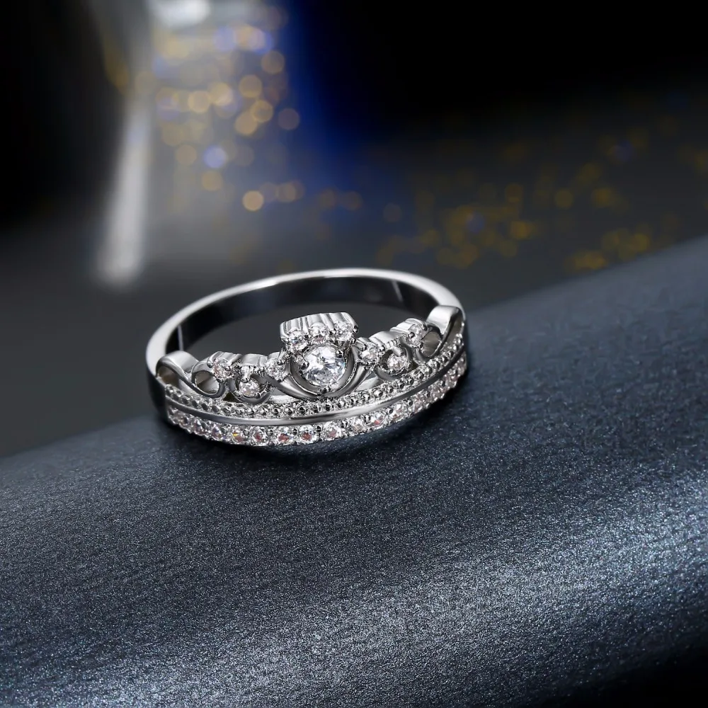 Женское кольцо с короной FAMSHIN Queen's розовое золото серебро циркон|crown rings for women|crown