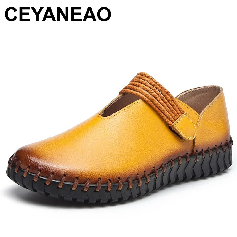 

CEYANEAOFashion Women's Handmade Shoes Genuine Leather Flat Mother Shoes Woman Loafers Soft Comfortable Casual Shoes Women Flats
