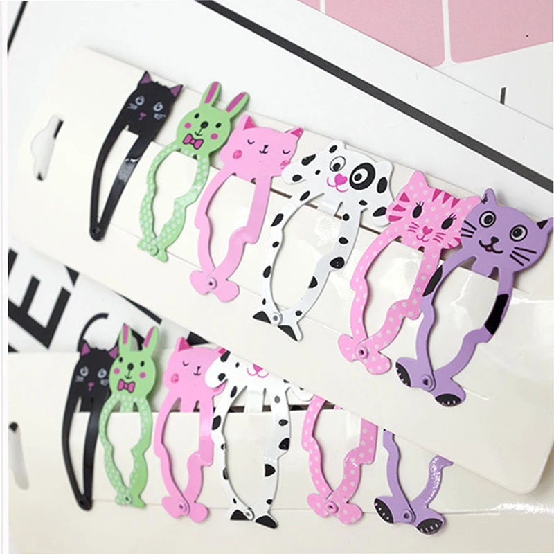 6 Pcs/set Children Cartoon Hair Accessories Headwear Set New Cute Animals Hairpins Metal Printing Barrette Dog Lion BB Clips | Детская