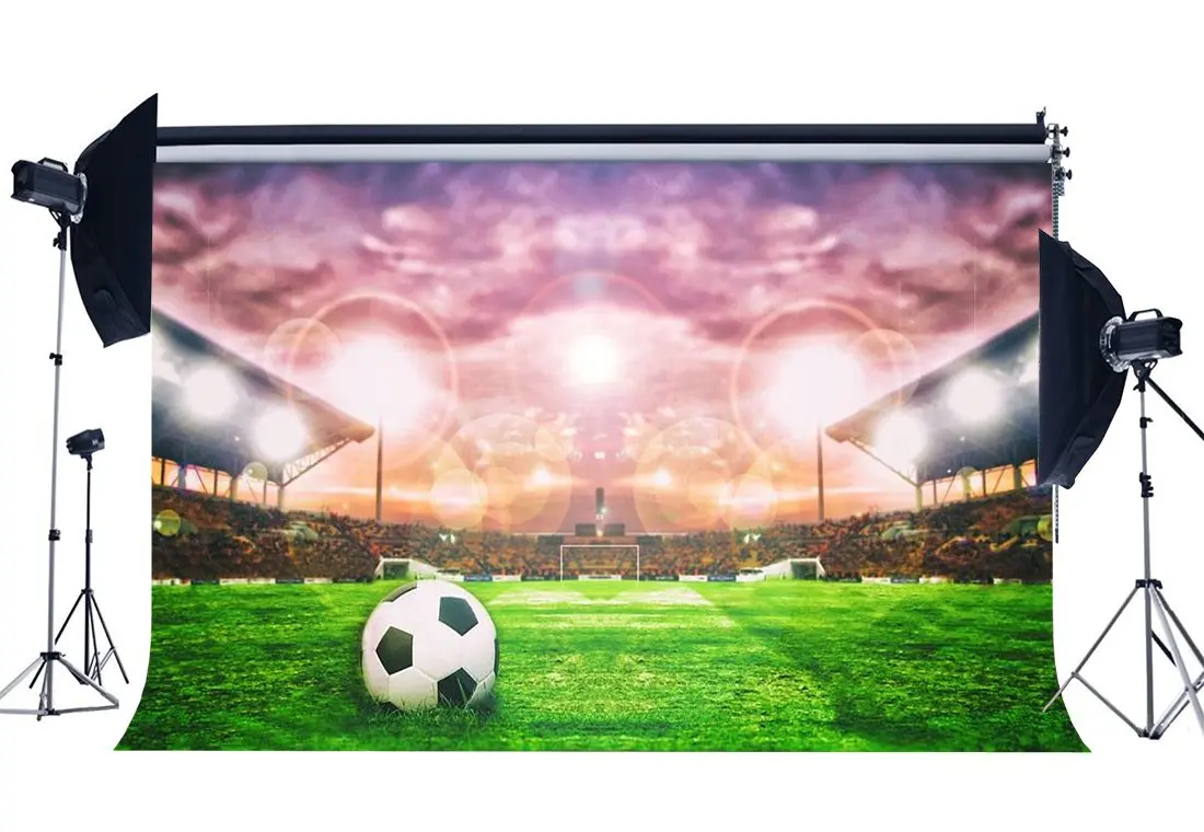 

Фон для фотосъемки с изображением футбольного поля стадиона боке Блестящие Блестки сценическое освещение зеленая трава Луг Спорт