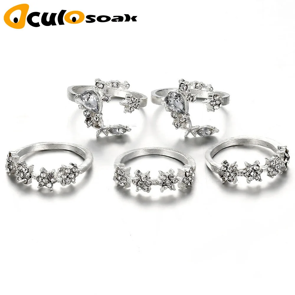 5 шт./компл. Брендовое сердечко серебряного цвета набор колец Кристальное кольцо