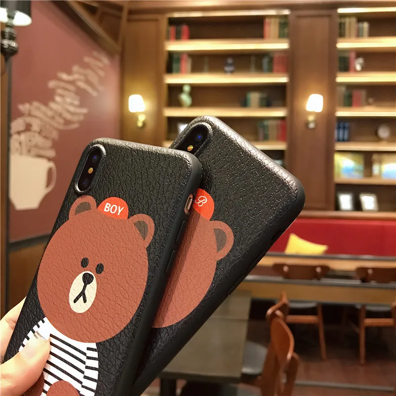 Для IPhone 8 чехол силиконовый милый мультяшный медведь Личи Текстура матовый из ТПУ