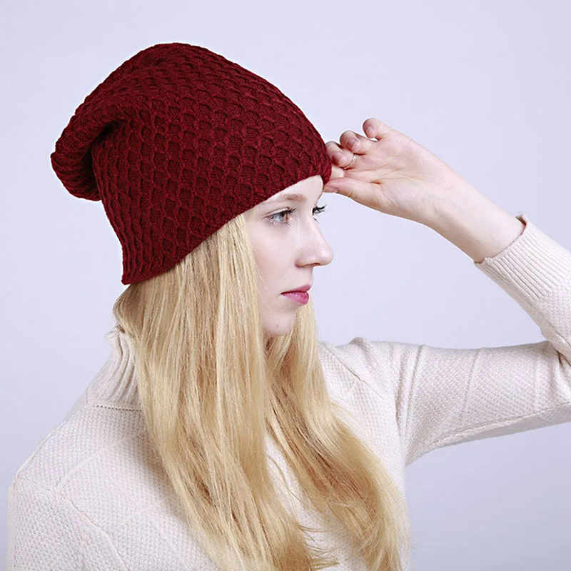 Женские Новые вязанные шапочки Skullies, весенние теплые акриловые шапочки, шапка для женщин, шапка бини, женские элегантные клетчатые шапочки