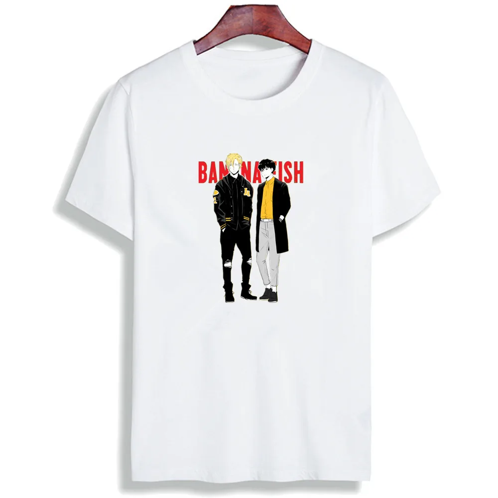 Модная футболка с коротким рукавом топ принтом аниме Ash and Eiji банан рыба 100% хлопок