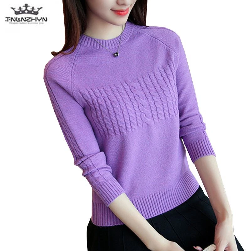 Women sweater Autumn High collar Knit Pullover Long-sleeved Short Sweater Casual Plus size Spring Clothing A149 | Женская одежда