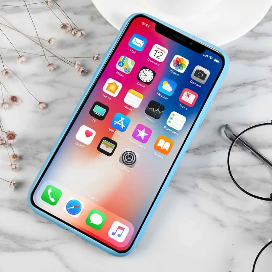 Роскошный Небесно Голубой мягкий силиконовый чехол для телефона iPhone X XR XS Max 5 5S SE 6