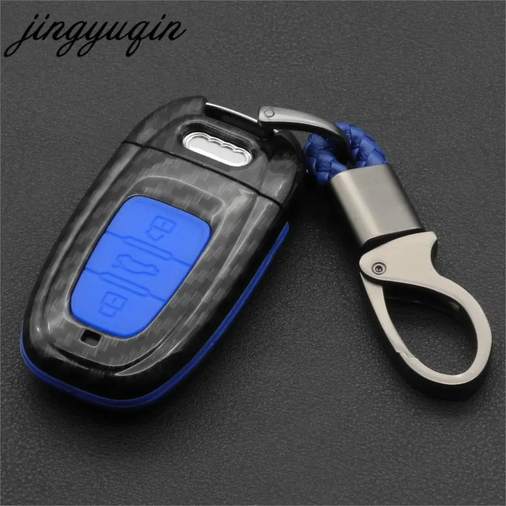 jingyuqin Double Protection Carbon+ Silicone Car Key Cover For Audi A4 A5 A6 A7 A8 Q5 ect. Smart Remote Car Key Case