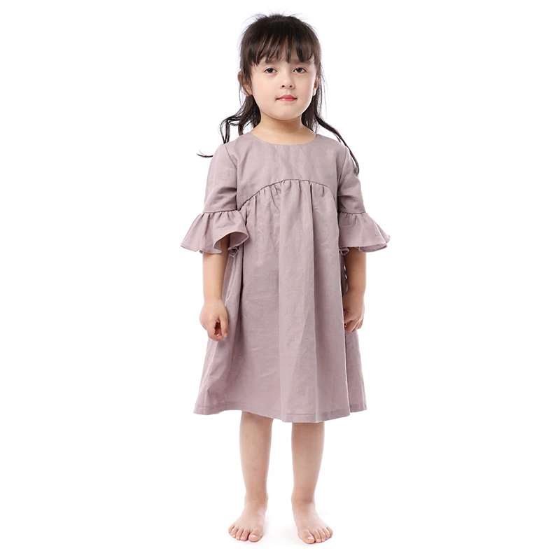 

Kaiya Angel Wholesale 3M-16T Girls Boutique Dresses Children Spring Summer Flare Sleeve Solid Zipper Clothes Kids Casual Dress