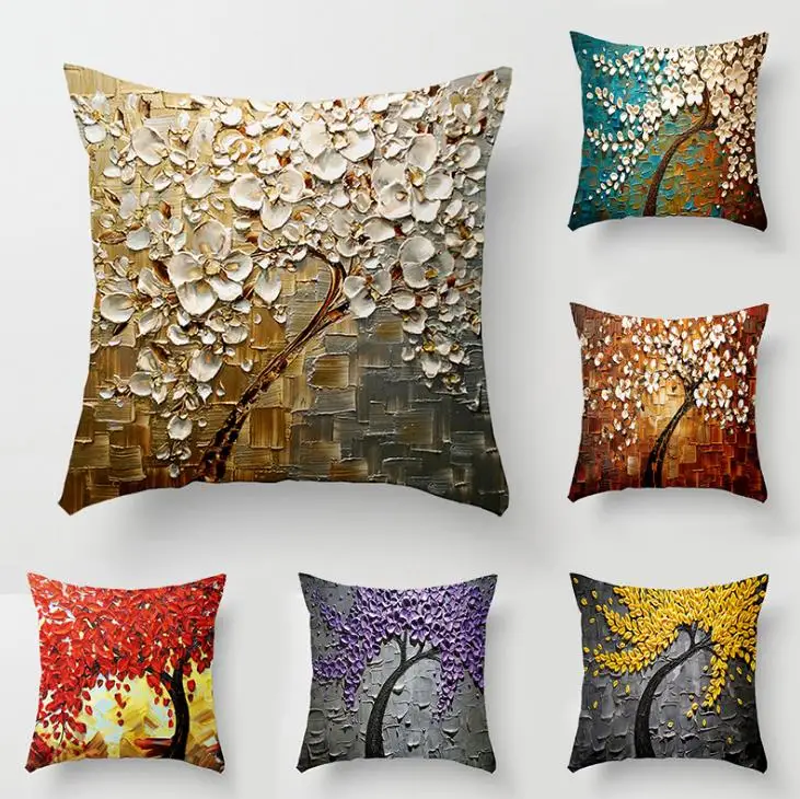 

Flower Plant 3D Pillows Tree Cotton Linen Pillowcase Sofa Couch Cushion Covers Home Decor Square
