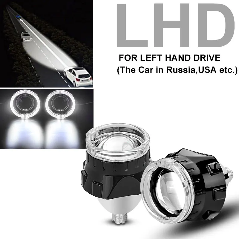 White Ring LHD RACBOX 2 шт. Черный кожух 2,5 дюймов универсальный би ксенон HID объектив проектора с белым Красный Синий Желтый ангельские глазки кольцо для H4 H7 автомобиля - Цвет: White Ring LHD
